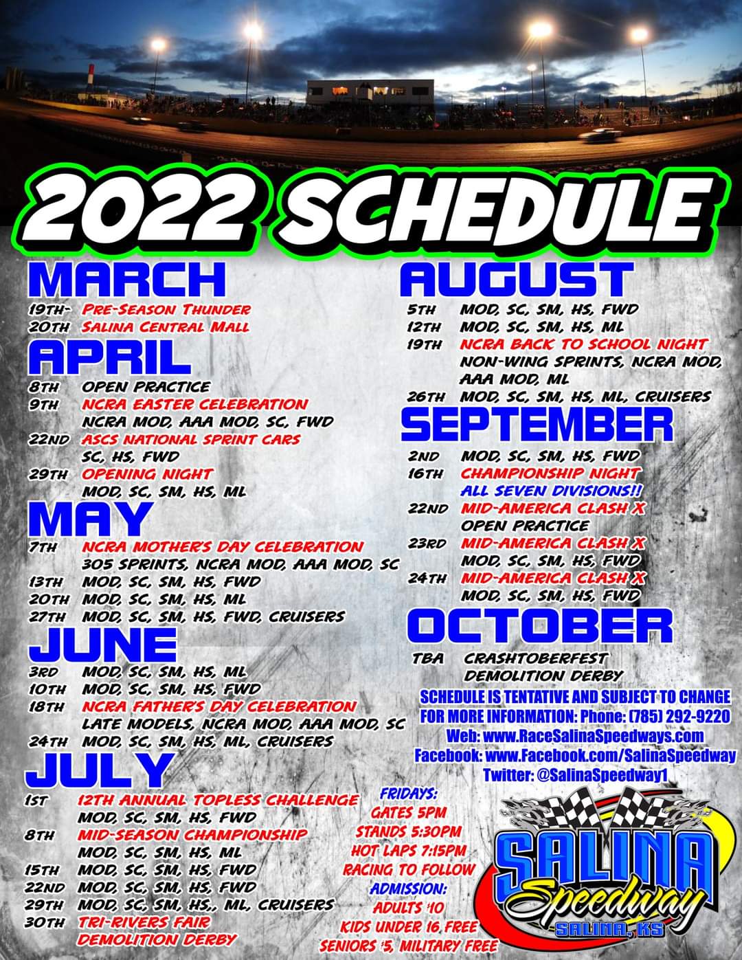 Salina Highbanks Speedway 2025 Schedule