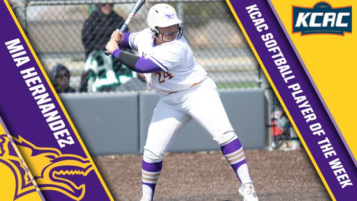 KWU Mia Hernandez Repeats as KCAC Softball Player of the Week