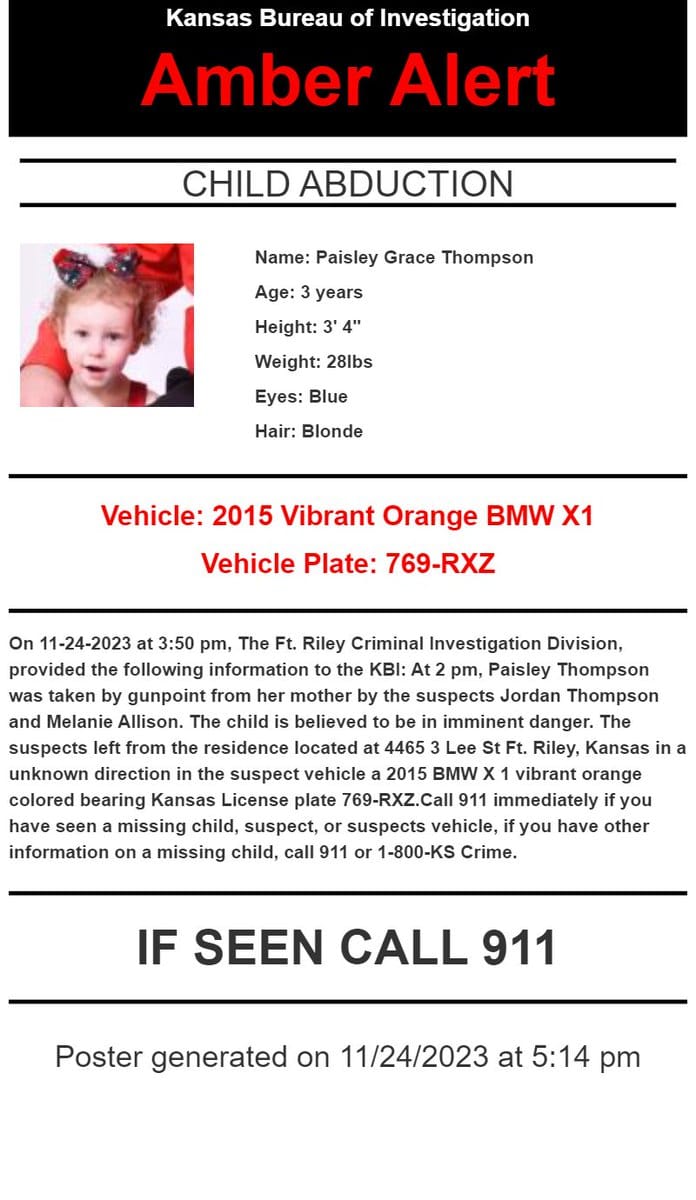 Update Amber Alert Cancelled 3 Year Old Girl Found Safe In Butler County 6607