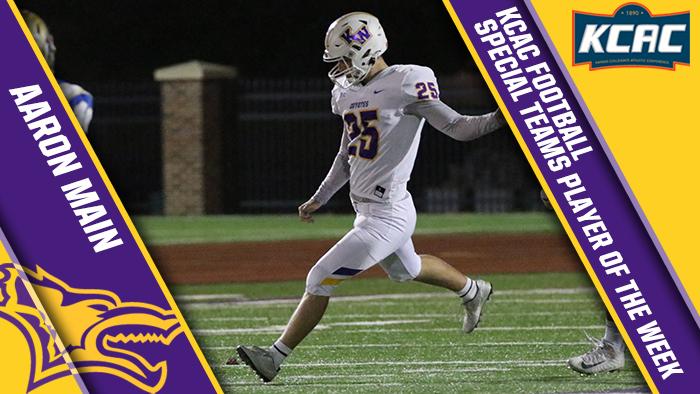 KWU's Aaron Main Named KCAC Special Teams Player of the Week