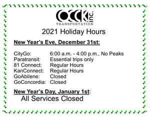 OCCK Transportation Holiday Hours