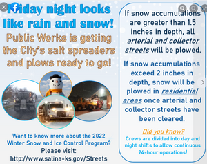 City Of Salina Preparing For Possible Snowfall on
Friday, January 14, 2022