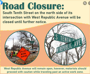 S 10th & West Republic Intersection Closed for Utility Work