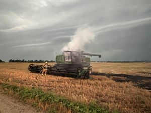 Early Morning Fire Engulfs Combine on E. Hedburg Rd
