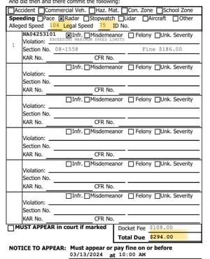 KHP Clocks Driver at 104 MPH on I-135