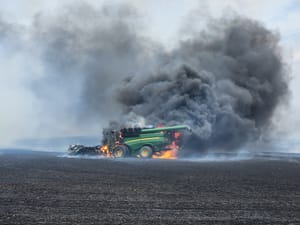 Combine Fire Destroys Wheat Field in Saline County