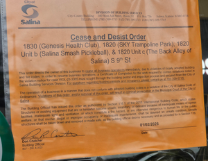 Cease-and-Desist Order Halts Operations at Genesis Health Club, SKY Trampoline Park, Salina Smash Pickleball & The Back Alley